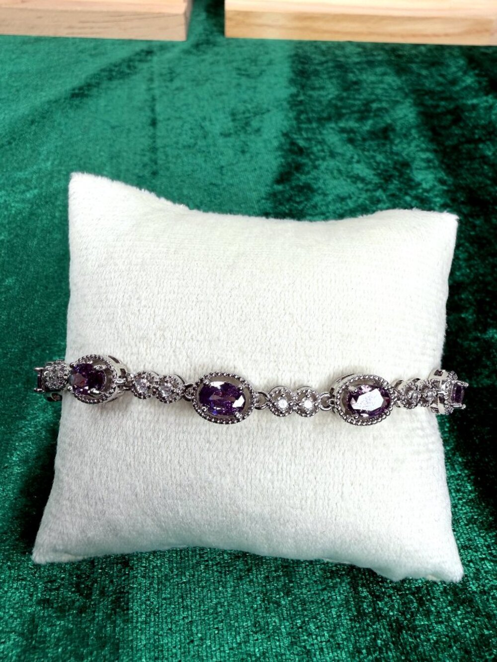 14 Karat White Gold Plated Simulated Amethyst Bracelet